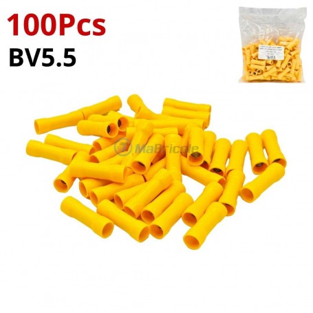 Connecteurs de fil entièrement isolants jaune de taille BV5.5, paquet de 100 pièces.