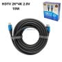 Câble HDMI noir de 10 mètres avec connecteurs bleus et boîte de packaging