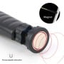 Gros plan sur la base magnétique noire d'une lampe torche LED portable avec effet d'aimantation.