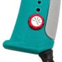 Gros plan sur le bouton de réglage de température rouge d'un pistolet de soudage vert et gris.