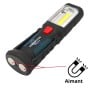 Lampe de travail LED noire avec bouton rouge et aimant visible sous la base