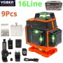 Niveau laser professionnel noir et orange avec accessoires et valise, émission de 16 lignes laser vertes