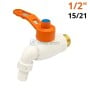 Robinet quart de tour en plastique blanc et cuivre avec poignée orange et buse coudée
