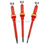 Trois tournevis isolés rouges pour tests SL3, SL5 et SL6 marqués sur le manche