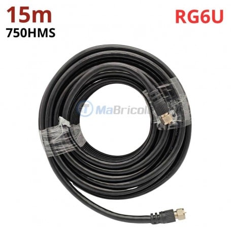 كابل محوري RG6U ‏75 أوم مع موصلات لولبية نوع أنثى طول 15 متر متوافق مع التلفاز والتلفاز الذكي نعمة نور