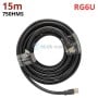 كابل محوري RG6U ‏75 أوم مع موصلات لولبية نوع أنثى طول 15 متر متوافق مع التلفاز والتلفاز الذكي نعمة نور