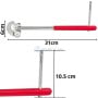 Clé sanitaire 11" avec tête mobile pivotant, manche rouge, dimensions indiquées sur fond blanc