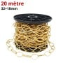 Bobine de chaîne dorée de 20 mètres avec maillons de 32×18 mm sur fond blanc