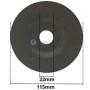 Disque à couper métal noir de 115 mm de diamètre et 22 mm de trou central.
