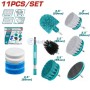 Ensemble de 11 brosses de nettoyage de différentes formes et tailles, avec embouts hexagonaux pour perceuse.