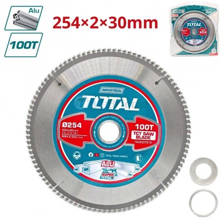 Disque, lame de scie circulaire TCT pour aluminium 254×2×30mm T100 , Max6000/min TOTAL | TAC2337210