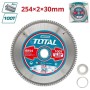 Disque, lame de scie circulaire TCT pour aluminium 254×2×30mm T100 , Max6000/min TOTAL | TAC2337210