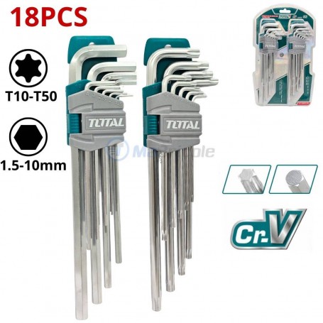 Ensemble de Clés Hexagonale 1.5-10mm et Torx T10-T50 18PCS TOTAL TOOLS | THT106KT0181
