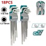Ensemble de Clés Hexagonale 1.5-10mm et Torx T10-T50 18PCS TOTAL TOOLS | THT106KT0181