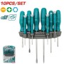 Ensemble de tournevis PH1,PH2,SL5.5,SL6.5 et tournevis de précision PH0,SL3,T6,T8 avec aimant 10 PCS TOTAL TOOLS | THTDC251001