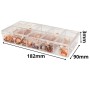 Boîte transparente compartimentée contenant 88 cosses électriques en cuivre de différentes tailles
