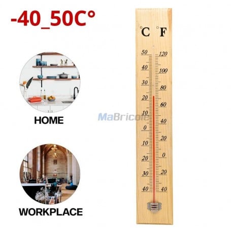 محرار جداري كلاسيكي، من -40 إلى +50 درجة مئوية ومن -40 إلى +120 درجة فهرنهايت، 40سم من الخشب