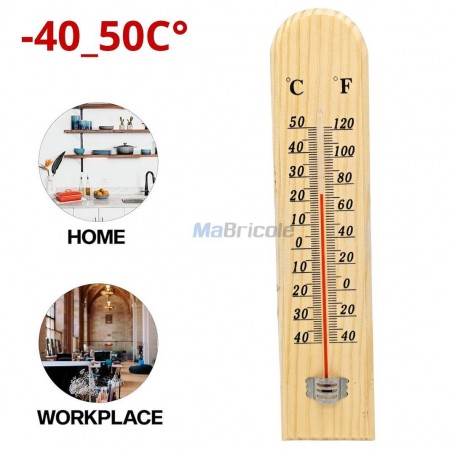 محرار جداري كلاسيكي، من -40 إلى +50 درجة مئوية ومن -40 إلى +120 درجة فهرنهايت، طوله 26.5 سم من الحطب