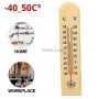 Thermomètre mural en bois mesurant de -40°C à 50°C avec échelles en Celsius et Fahrenheit.
