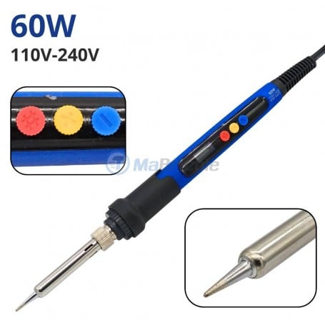 Fer à souder électrique bleu 60W avec affichage numérique et boutons de réglage colorés