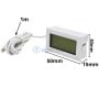 Mini thermomètre numérique avec écran LCD et sonde filaire blanche, dimensions indiquées.