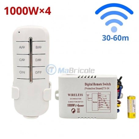 Interrupteur à télécommande sans fil 4*1000W 30-60m multi-fonctions
