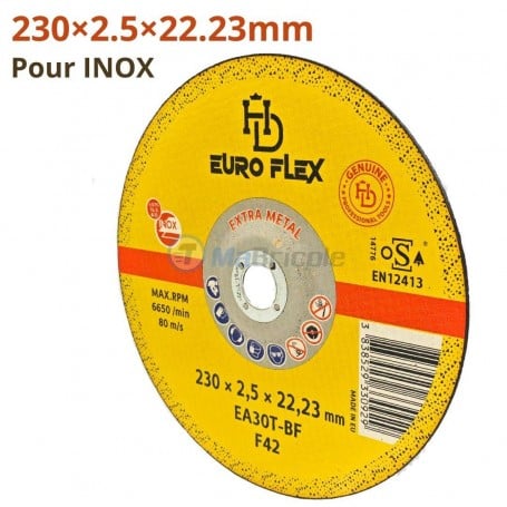 MaBricole | HD PRO | Pour meuleuse | Disque à couper pour l'inox 230×2.5×22.23mm max RPM 6650/min EA30T F42 HD PRO