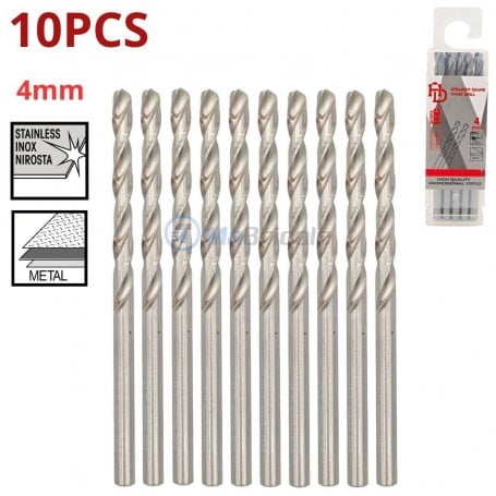 Dix mèches acier inoxydable HSS de 4 mm pour métal avec leur boîtier transparent