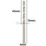 Mèche HSS inoxydable de 4 mm de diamètre et 75 mm de longueur totale avec 43 mm de longueur de coupe