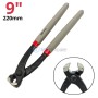 Tenaille de 220 mm avec poignée ergonomique grise et mors en acier chromé, vue rapprochée de la tête.