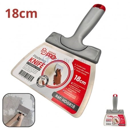 Couteau à plâtrer HD PRO de 18 cm avec lame en acier inoxydable et poignée grise avec rouge