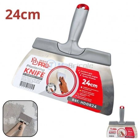 Couteau à plâtrer en acier inoxydable de 24 cm avec manche gris et rouge