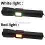 Lampe torche LED portative avec lumière blanche et rouge, bouton d'allumage et surface texturée.