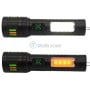 Deux lampes torches LED noires avec éclairage avant blanc et panneau latéral avec LED orange.