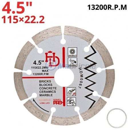 MaBricole | HD PRO | Pour meuleuse | Disque diamant 115x22.2mm, coupe brique, blocs, béton, céramique et marbre HD PRO | HDM0067