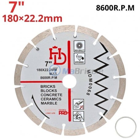 MaBricole | HD PRO | Pour meuleuse | Disque diamant 180x22.2mm, coupe brique, blocs, béton, céramique et marbre HD PRO | HDM0068