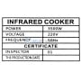 Étiquette technique d'un cuiseur infrarouge indiquant puissance 3500W, tension 220V, fréquence 50Hz