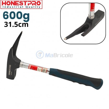 Marteau de charpentier noir avec manche bleu et noir, poids 600g, longueur 31,5 cm