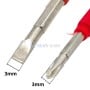 Détail des deux embouts d'un tournevis testeur rouge de 3 mm, tête plate et tête Philips