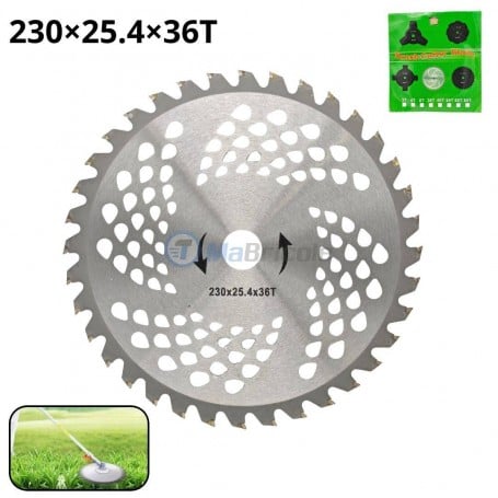 Disque coupe-herbe métallique à 36 dents avec trou central de 25,4 mm pour débroussailleuse.