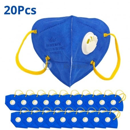MaBricole | VITAL | Protection respiratoires | Lot de 20 masques poussière type FFP KN95 avec valve d'expiration efficacité de filtration 95% des particules VITAL