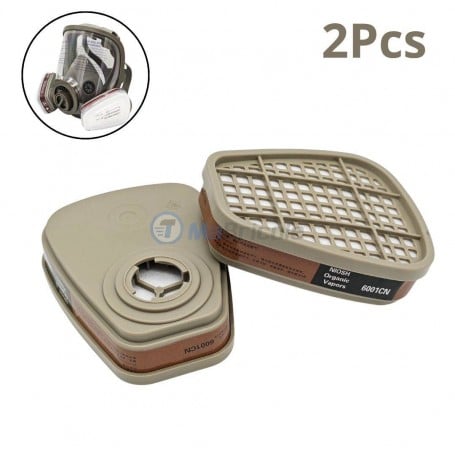 Deux filtres anti-gaz et anti-vapeur de couleur beige pour masque de protection respiratoire