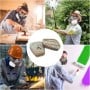 Filtres anti-gaz et anti-vapeur pour masque, illustrés en usage dans divers travaux artisanaux et industriels