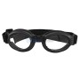 Lunettes de protection en plastique noir avec verre clair et bande réglable pour la tête.