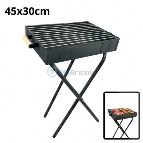 MaBricole | | Outils de jardin | Barbecue à charbon métallique, grille 45x30cm hauteur 78 cm poignée en bois