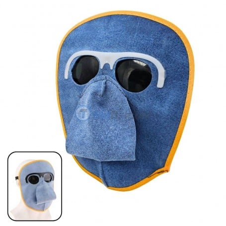 MaBricole | | Protection des yeux | Cagoule de soudage en cuir bleu et lunettes de protection intégrées pour une protection légère et pratique du visage.