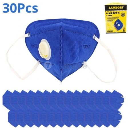 MaBricole | LAMBOSS | Protection respiratoires | Lot de 30 masques poussière type FFP KN95 avec valve d'expiration efficacité de filtration 95% des particules LAMBOSS | LB-8914