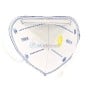 Masque de protection respiratoire blanc avec valve jaune et bords bleus, type KN95