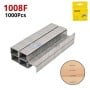 Lot de 1000 agrafes type D modèle 1008F en métal, dimensions 8x11,3 mm, avec emballage jaune en arrière-plan