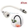 Bec de robinet flexible blanc de 47 cm avec embouts métalliques, pour lavabo, avec un mode de jet visible en illustration.